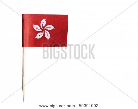 Hong Kong flag in toothpick against white background