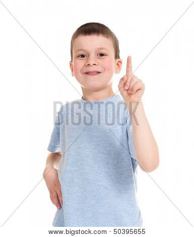 boy points finger up