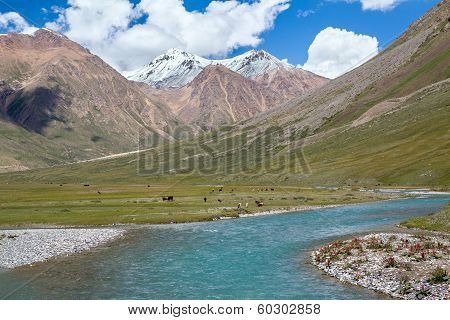 Majestic turquoise river in Tien Shan mountains