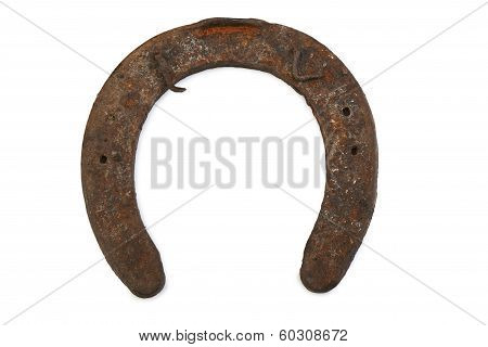 Old Rusty And Worn Horseshoe Isolated On White