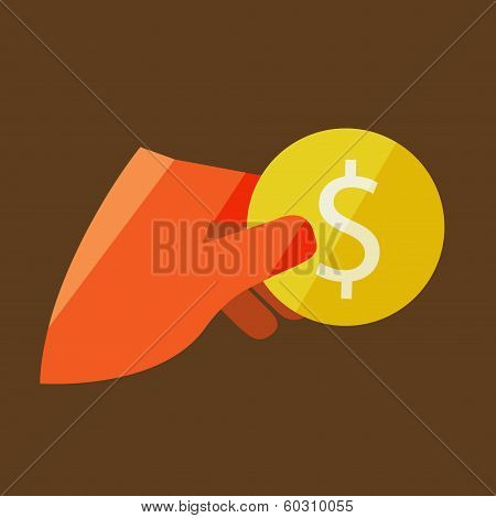 Man's hand holding a coin