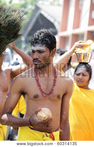 Penang, Malaysia - January 17: Indian Devotee Prepare For Celebrate At Thaipusam Festival On January