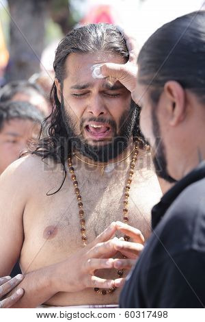 Penang, Malaysia - January 17: Hindu Devotee Prepare For Hindu Ritual  In Thaipusam Festival On Janu