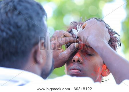 Penang, Malaysia - January 17: Hindu Devotee Prepare For Hindu Ritual  In Thaipusam Festival On Janu