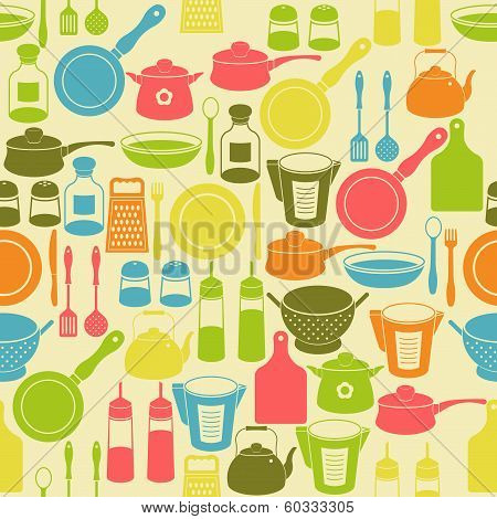 Seamless Retro Pattern With Kitchen Utensils
