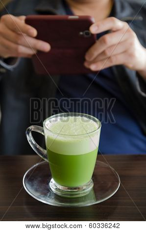 Matcha Latte In Japanese Ceramic Cup Isolated