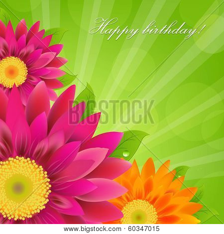 Border With Colorful Gerbers, With Gradient Mesh, Vector Illustration