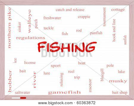 Fishing Word Cloud Concept On A Whiteboard