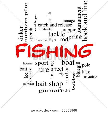 Fishing Word Cloud Concept In Red Caps