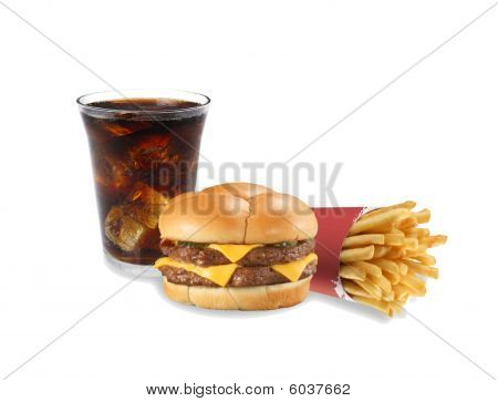 Hamburgare med läsk och pommes frites