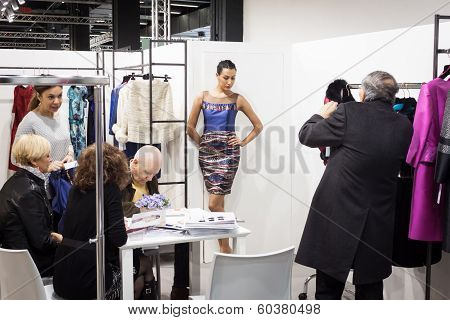 Model Posing At Mipap Trade Show In Milan, Italy
