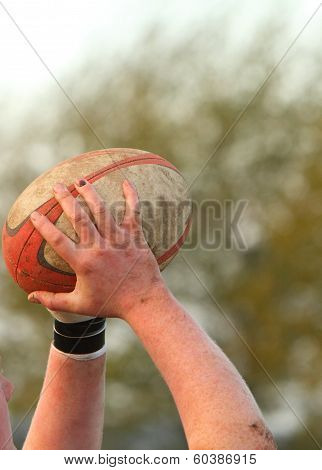 Hands Holding A Rugby Ball