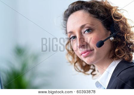 portrait of a beautiful young woman telephone operator