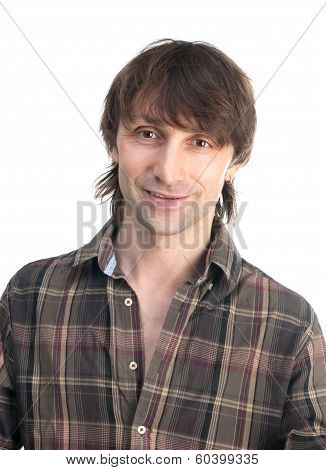 Casual Young Man In Plaid Shirt Isolated On White Background