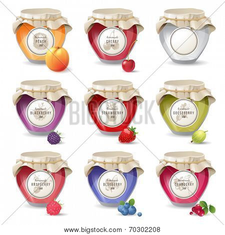 9 jam jars icons over white background