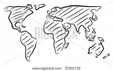 Editable vector rough outline sketch of a world map