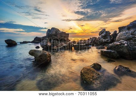 Beach at sunset at Phu Quoc island  in Vietnam