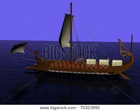 Galley Of Wood With A Sail