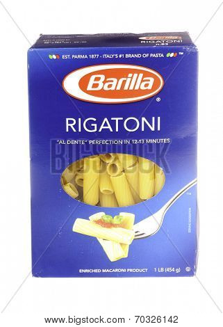 West Point - August 17, 2014: 1lb box of Rigatoni made by Barilla, Italy's #1 pasta maker