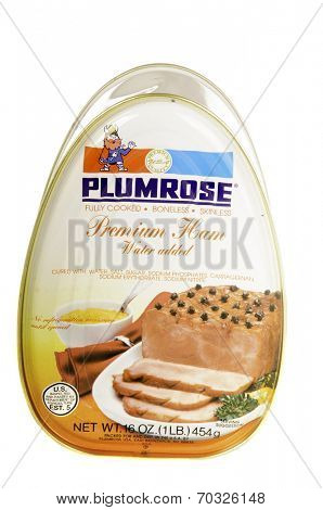 West Point - August 17, 2014: 1lb Can of Plumrose brand Premium Ham 