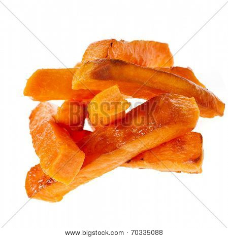 Heap Pile of Fried Sweet Potatoes close up isolated on white background
