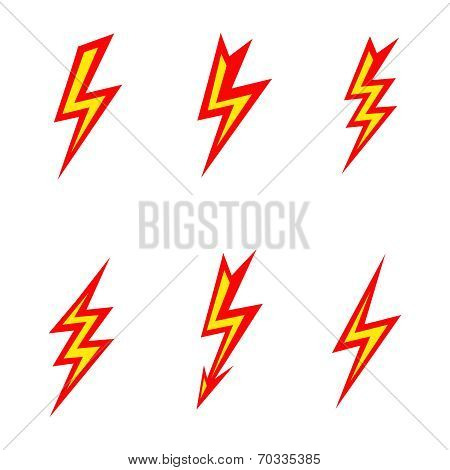 vector lightning colored silhouettes on white background  icon set