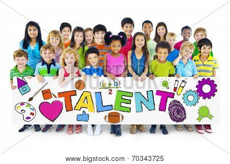 Diverse Cheerful Children Holding the Word Talent