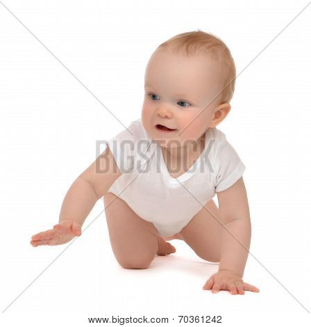 Infant Child Baby Toddler Sitting Or Crawling Happy Smiling