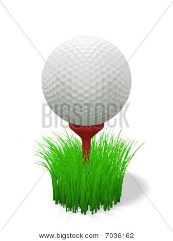 Golf bola no Tee vermelho - com grama