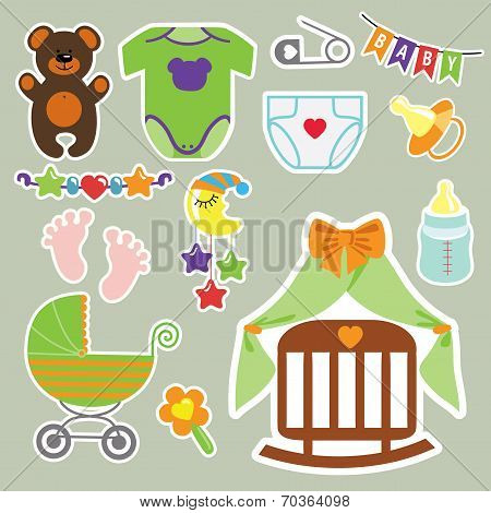Cute scrapbooking elements for newborn baby