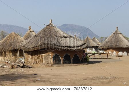 Small village of thatched huts in South Sudan