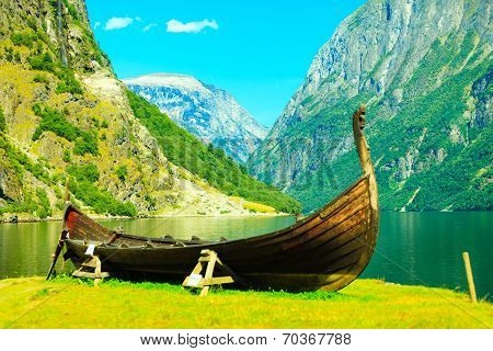 Tourism And Travel. Mountains And Fjord In Norway.
