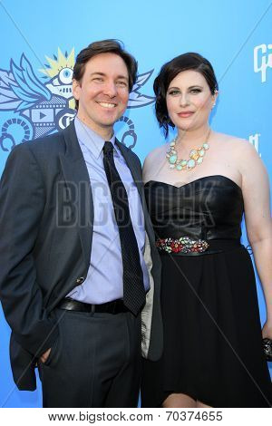 LOS ANGELES - AUG 17:  Jim McMahon, Stephanie Thorpe at the 2nd Annual Geeky Awards at Avalon on August 17, 2014 in Los Angeles, CA
