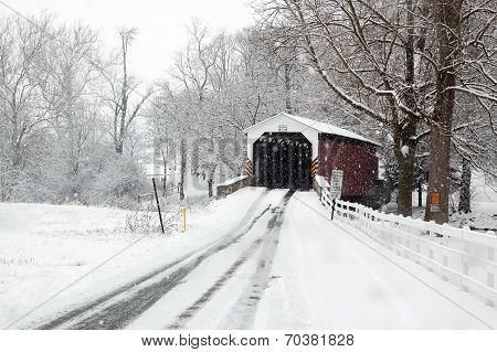 Covered Bridge In Snow