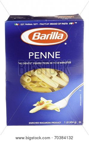 West Point - August 17, 2014: 1lb box of Penne made by Barilla, Italy's #1 pasta maker