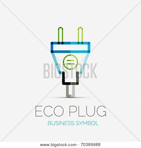 Vector eco plug company logo design, business symbol concept, minimal line style