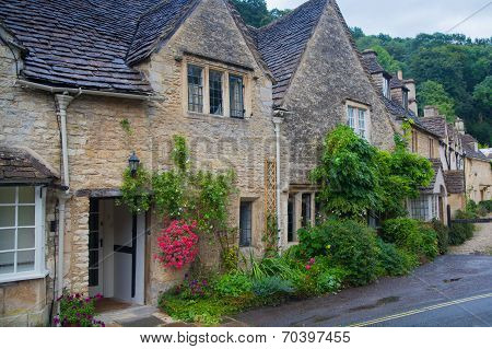 WILTSHIRE, CHIPPENHAM, UK - AUGUST 9, 2014: Street in Castle Combe village