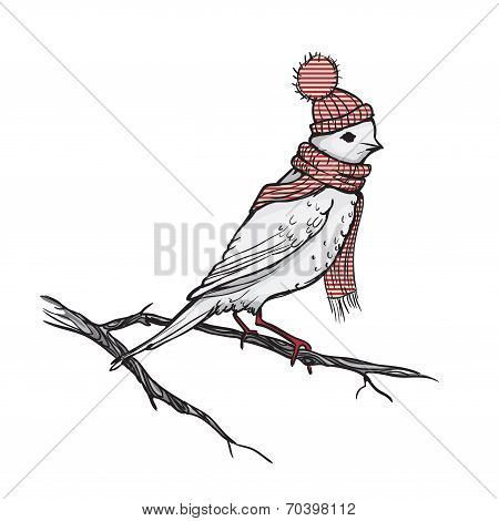 Retro Illustration Of The Bird On Branch
