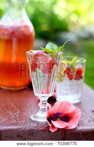 cold fresh lemonade drink with strawberry