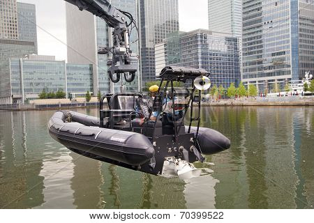 LONDON, UK - MAY 17, 2014 In side of Capitan cabin. German army military ships based in Canary Wharf