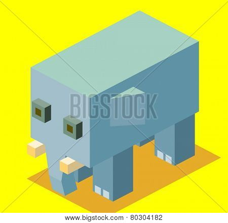 blue elephant. 3d pixelate isometric vector