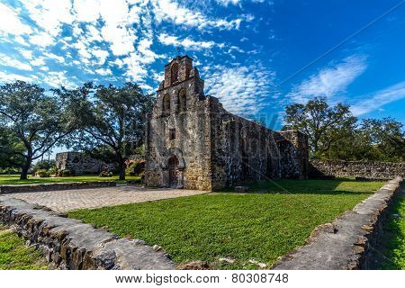 The Ornate Entrance to the Historic Old West Spanish Mission Espada, established in 1690