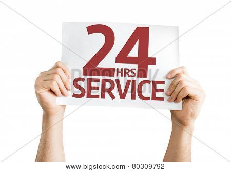 24 Hrs Service card isolated on white background