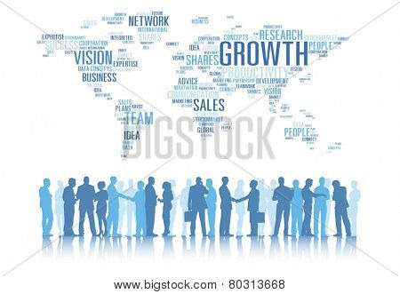 Silhouettes of Business People Working and Global Business Concepts