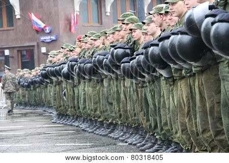 Cordon Of Police And The Soldier Of Internal Troops In Front Of The Kremlin During Procession Of Com