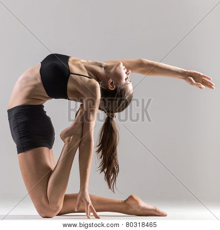 Yogi Gymnast Girl Doing Asana Ustrasana Or Camel Pose