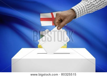 Voting Concept - Ballot Box With Canadian Province Flag On Background - Alberta