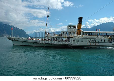 Passenger Ferry On Geneve Lake In Switzerland