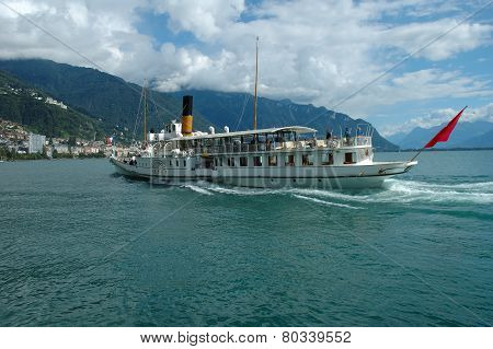 Passenger Ferry On Geneve Lake In Switzerland