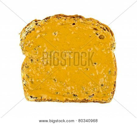 Aerial Of Isolated Toast With Creamy Peanut Butter
